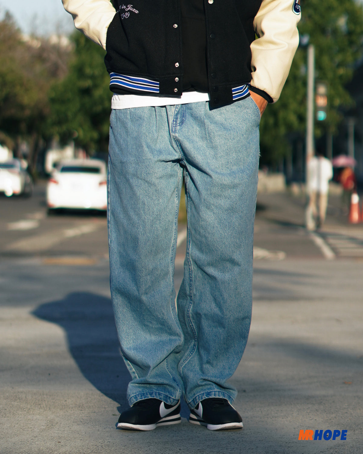 Pleated Denim Jeans