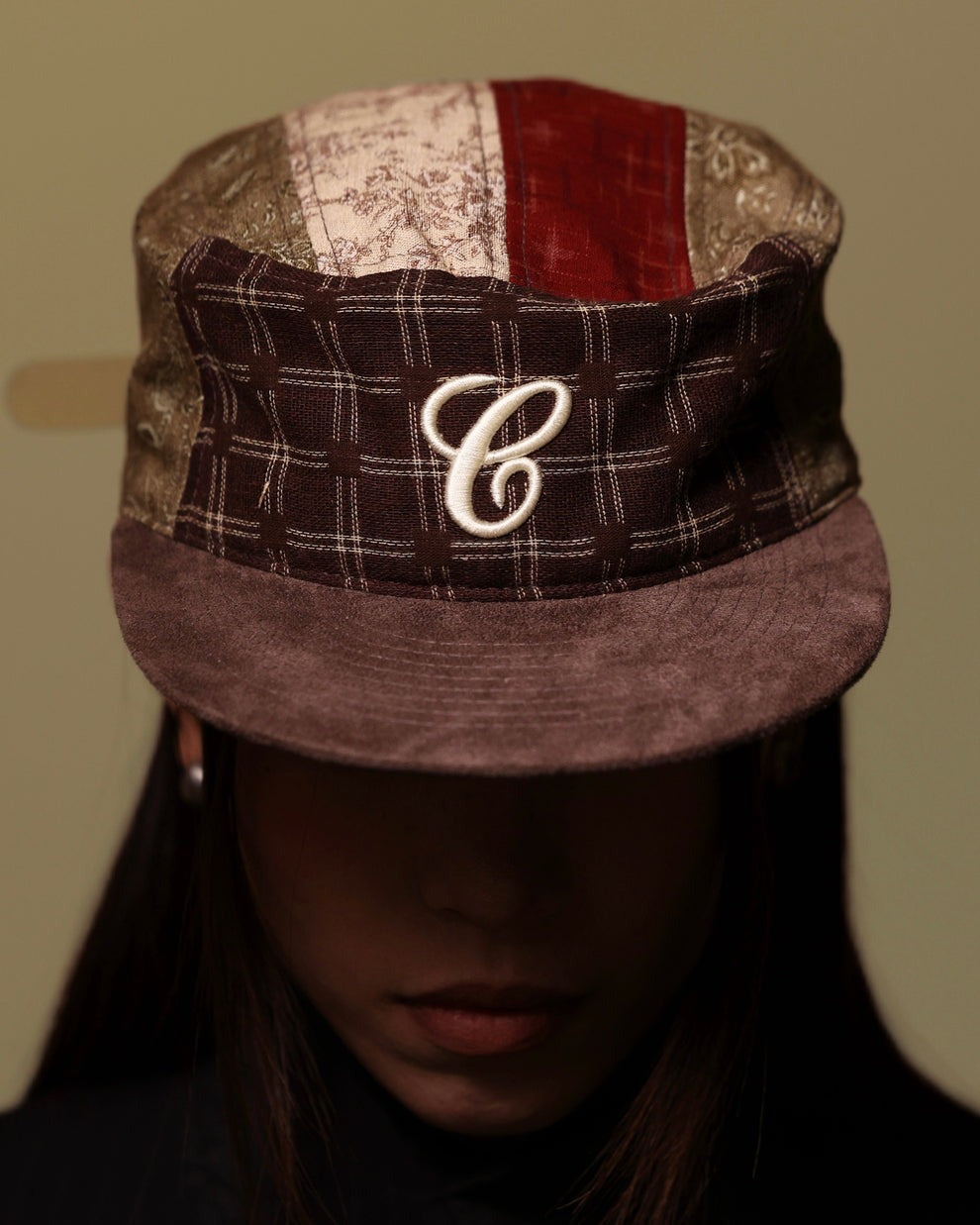 Vintage Patchwork Flat Top Baseball Cap (Pillbox Cap)