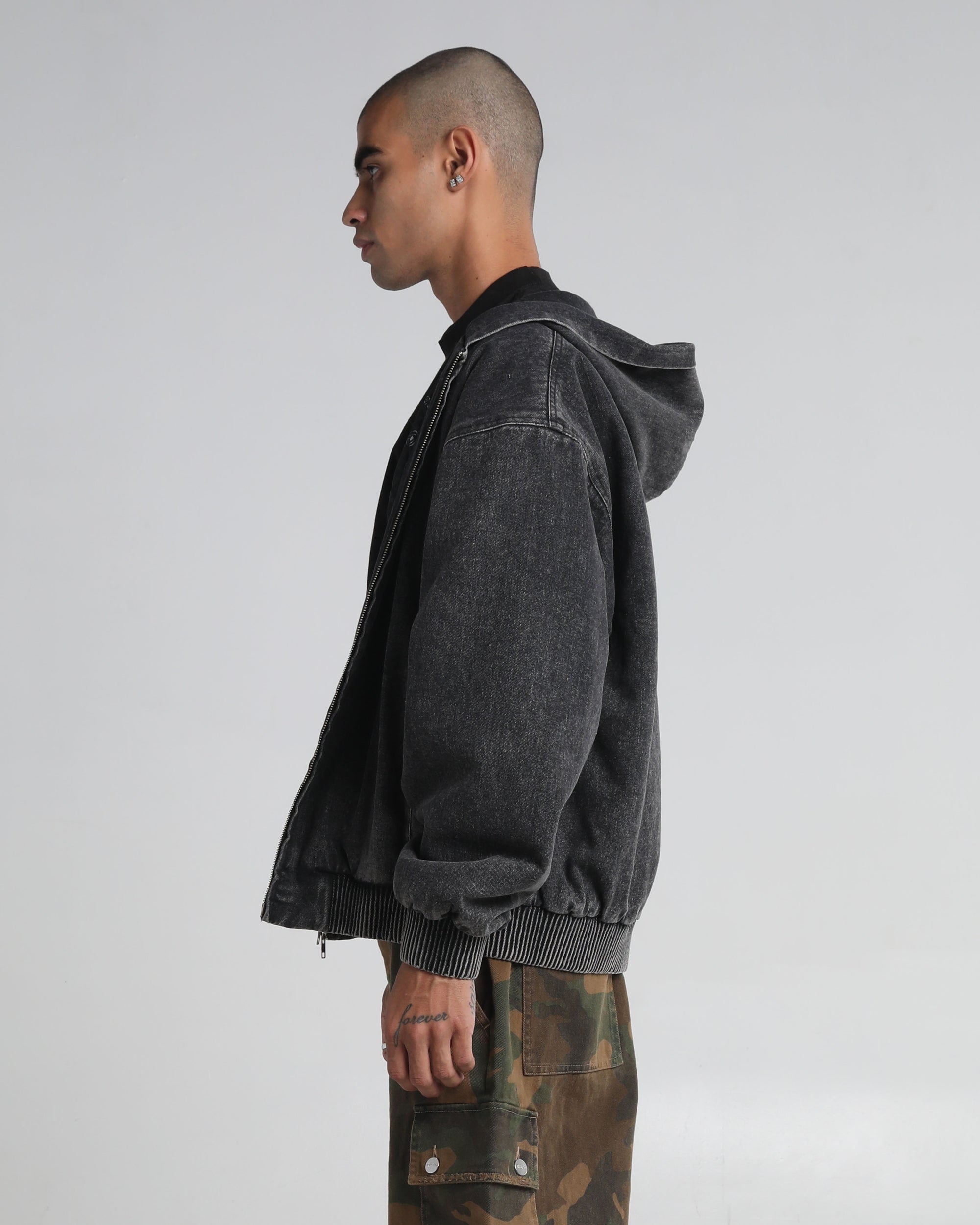 Hooded Denim Bomber