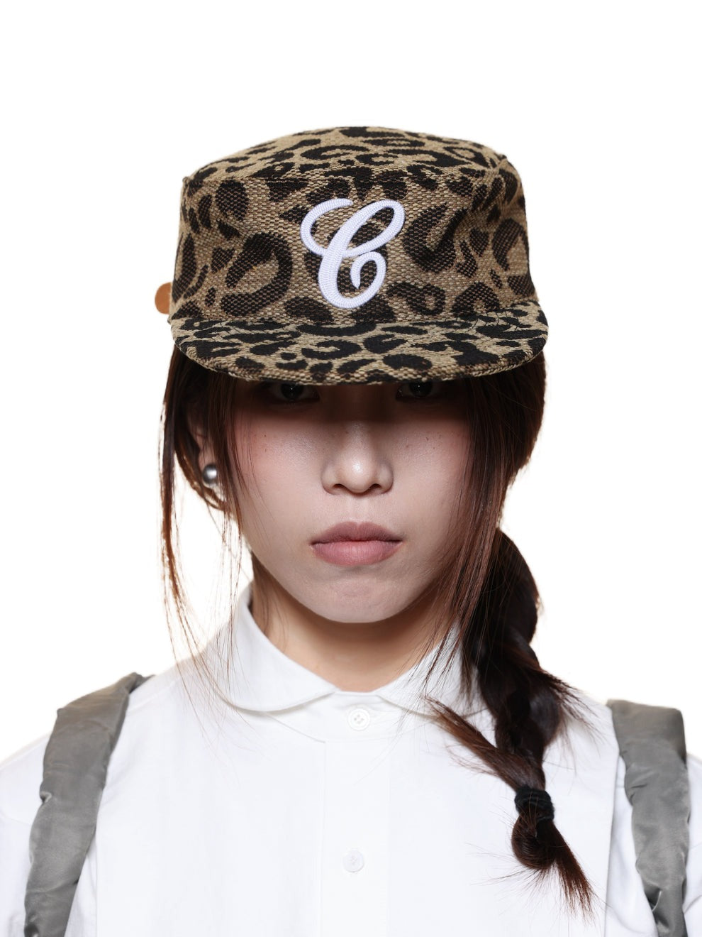 Weave Leopard Print Brimmed Baseball Cap (Pillbox Cap) 