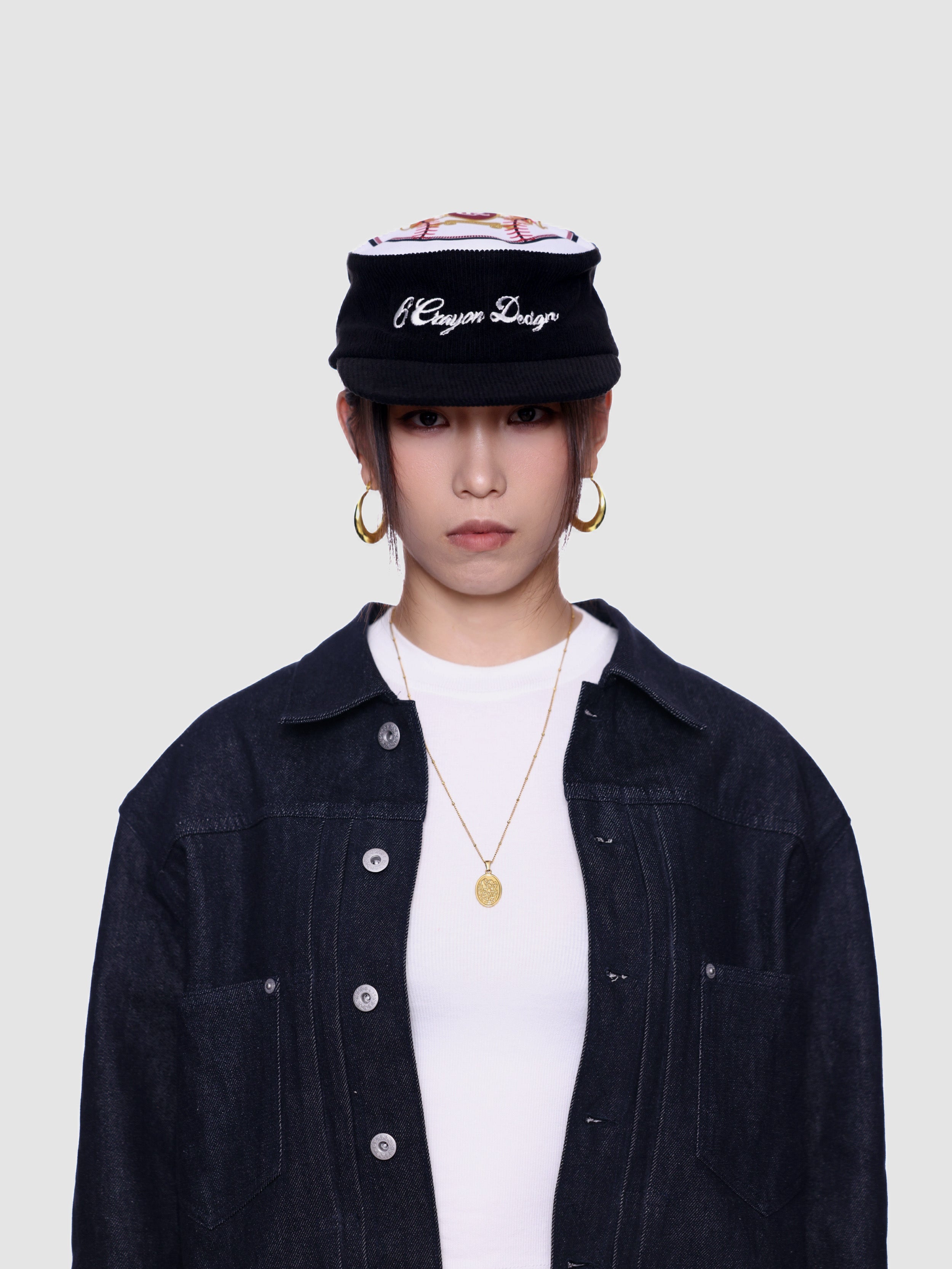 Flat Top Embroidered Corduroy Patchwork Baseball Cap