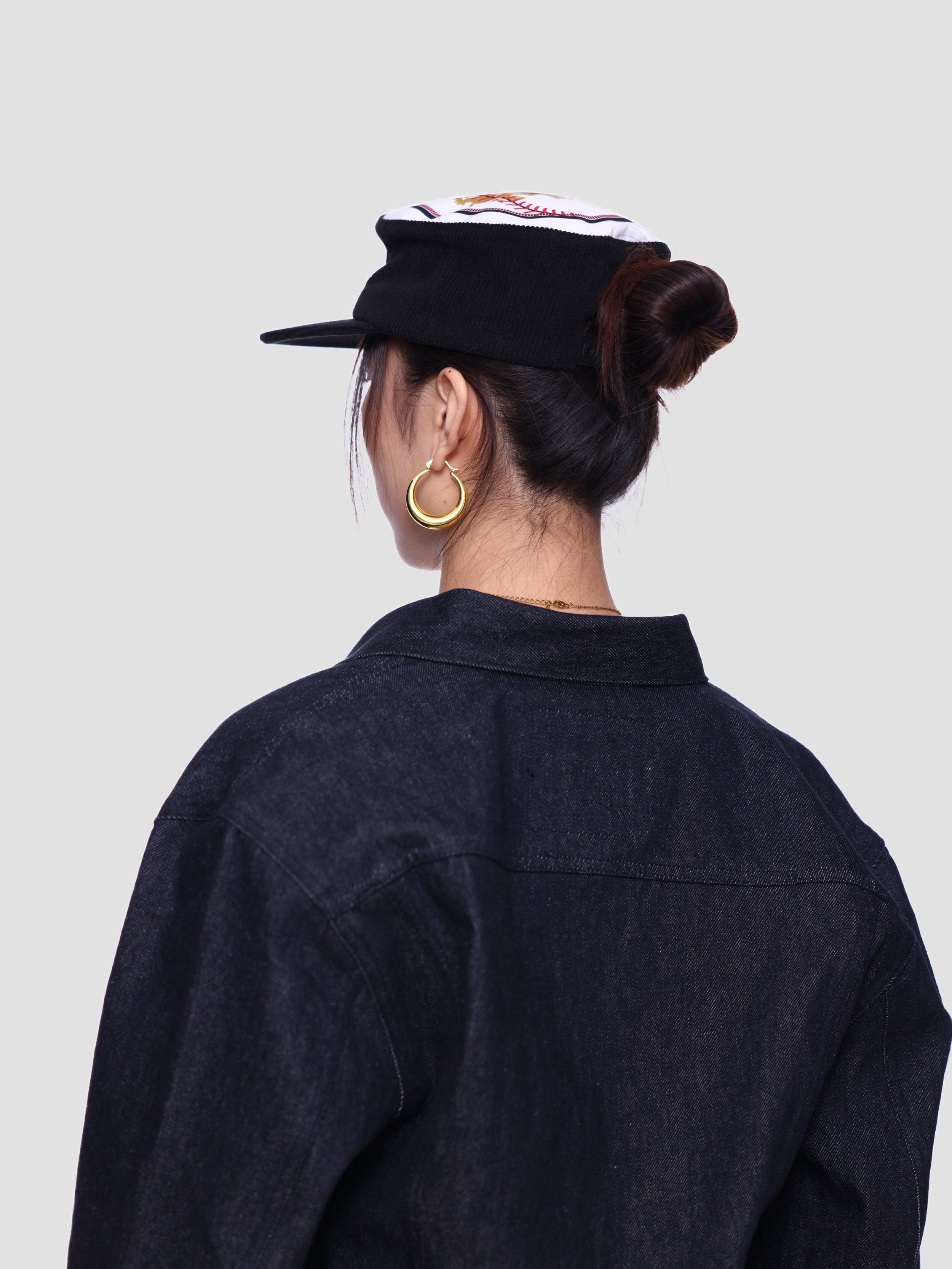 Flat Top Embroidered Corduroy Patchwork Baseball Cap