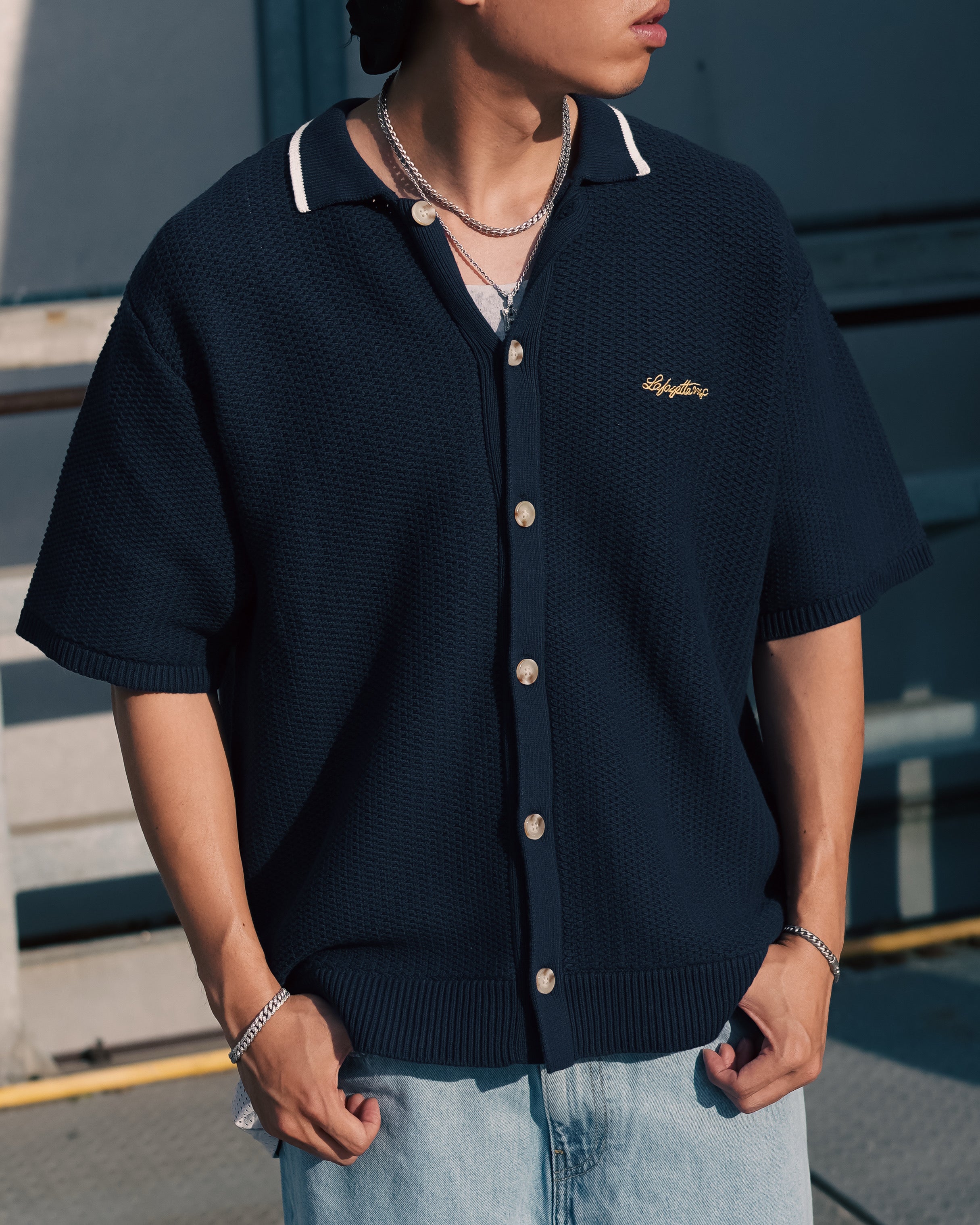 RAVEN PATTERN SUMMER KNIT SHIRT