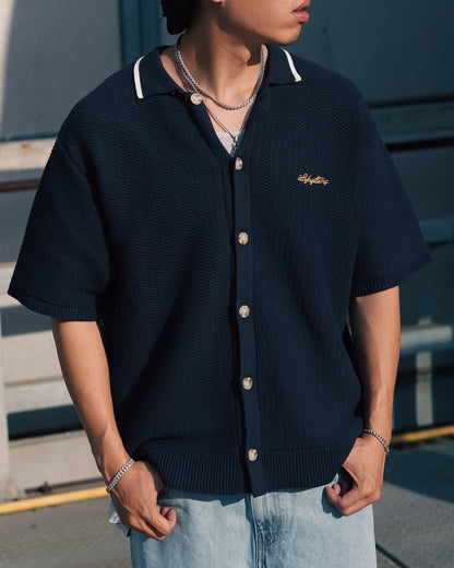 RAVEN PATTERN SUMMER KNIT SHIRT