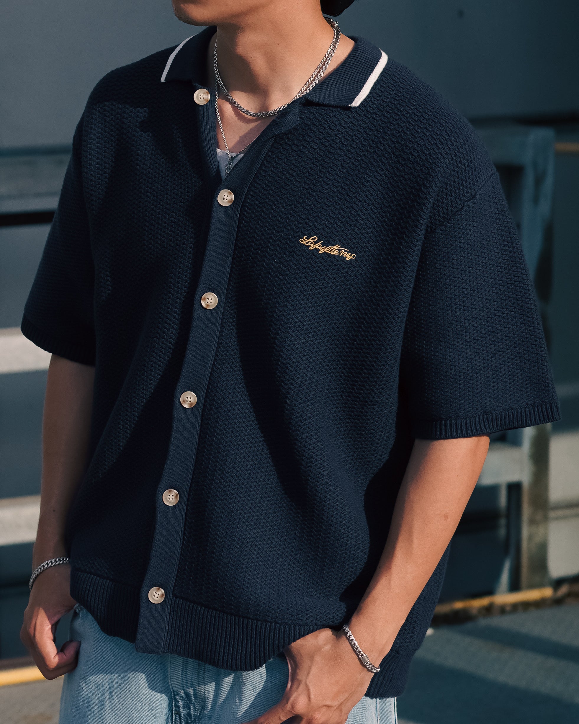 RAVEN PATTERN SUMMER KNIT SHIRT