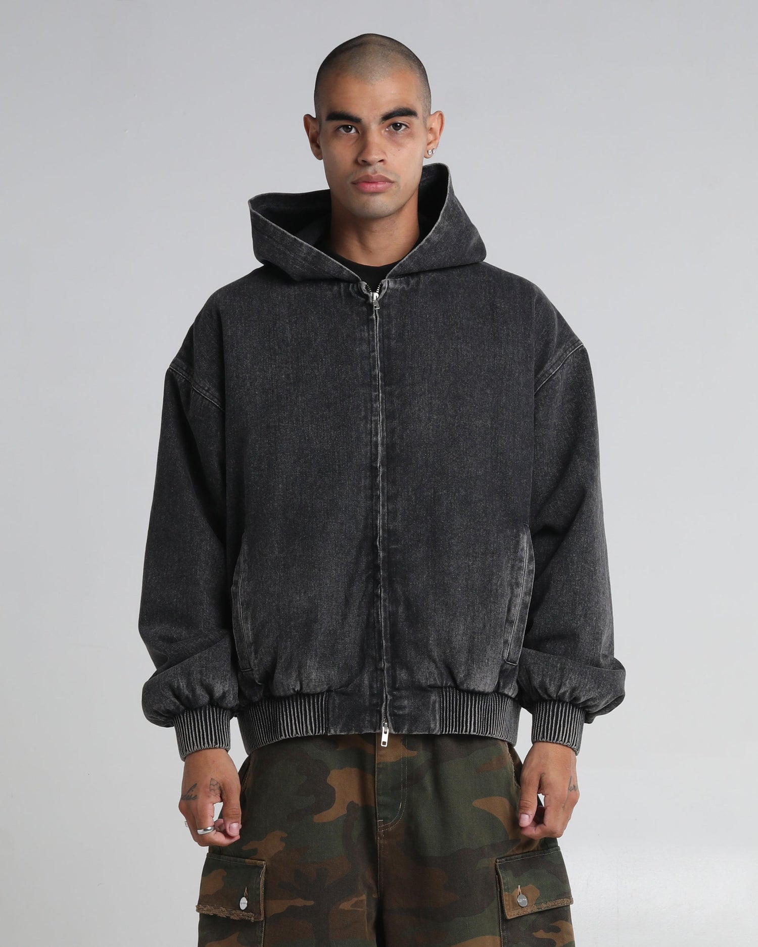 Hooded Denim Bomber