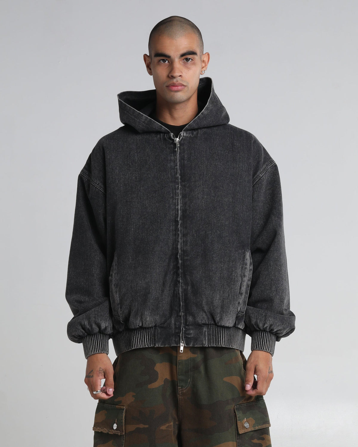 Hooded Denim Bomber
