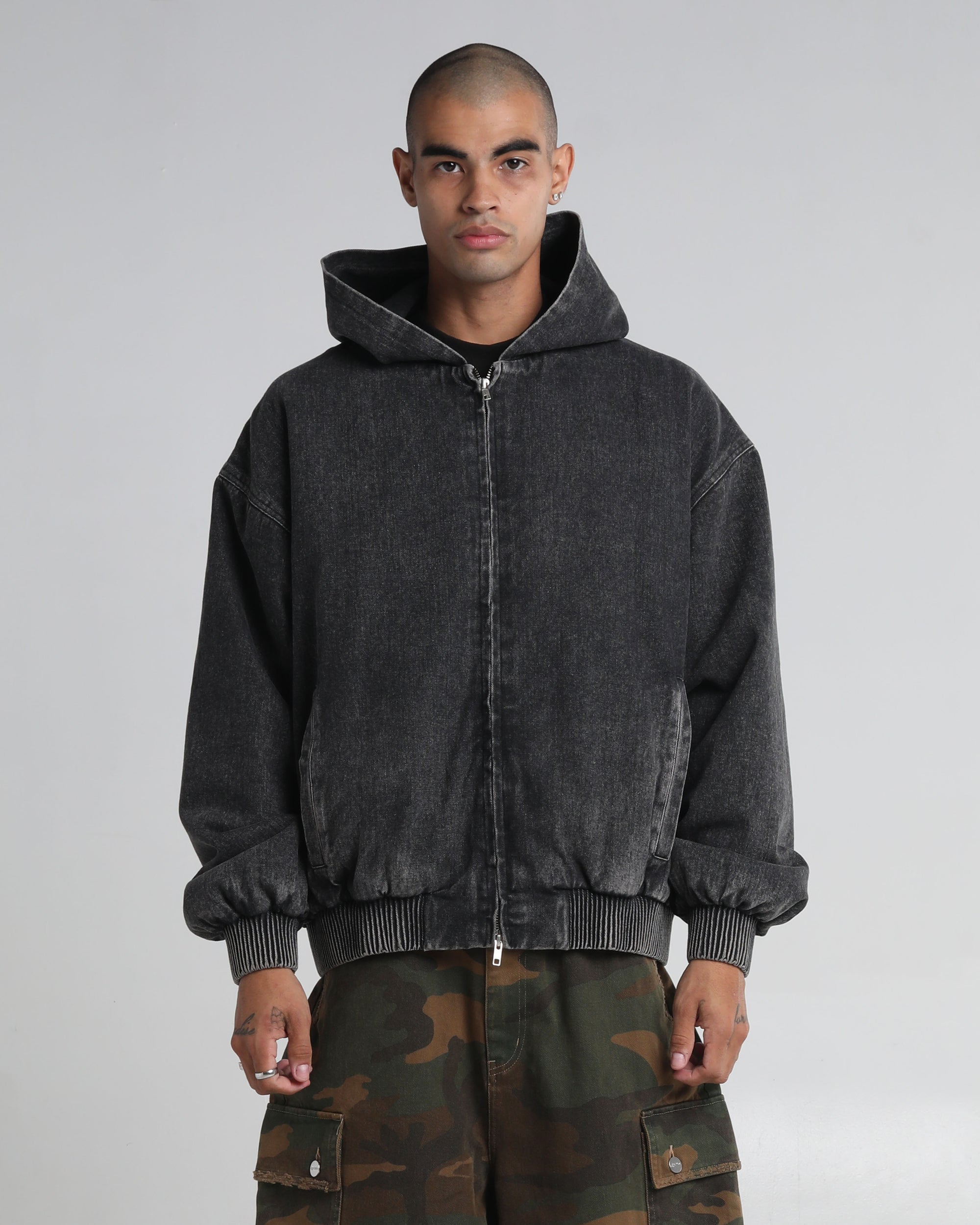 Hooded Denim Bomber