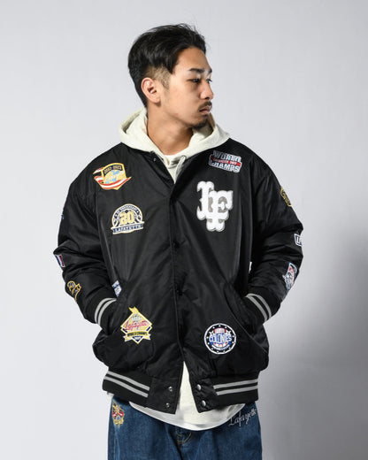 All Over Emblem Satin Varsity Jacket