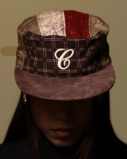 Vintage Patchwork Flat Top Baseball Cap （Pillbox Cap)