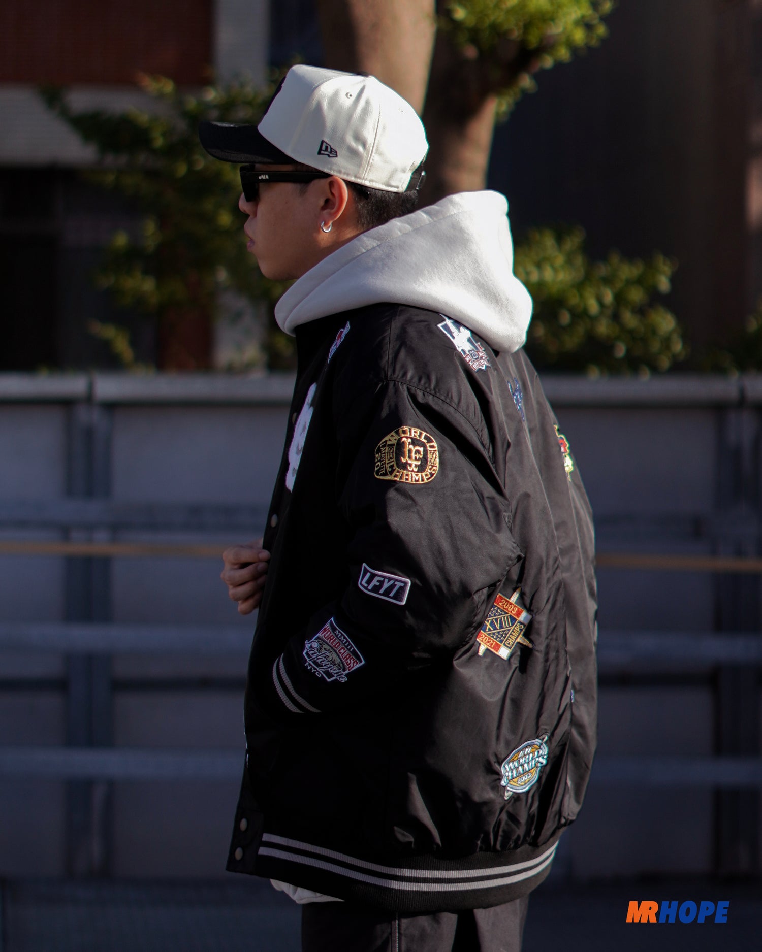 All Over Emblem Satin Varsity Jacket