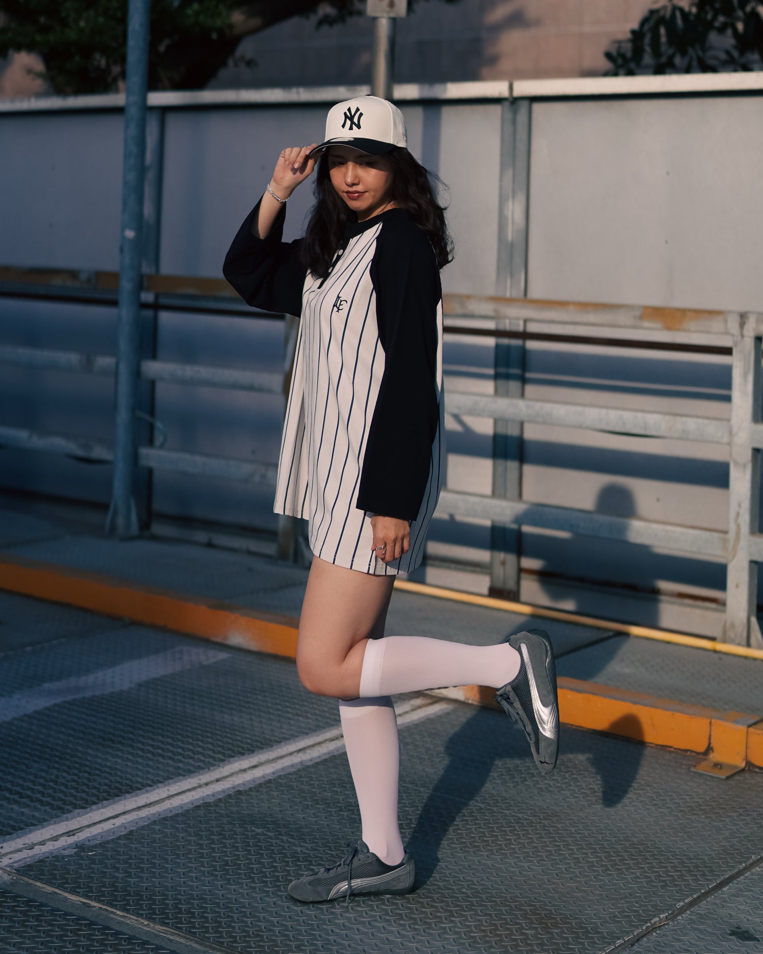 PINSTRIPE RAGLAN SLEEVE TEE