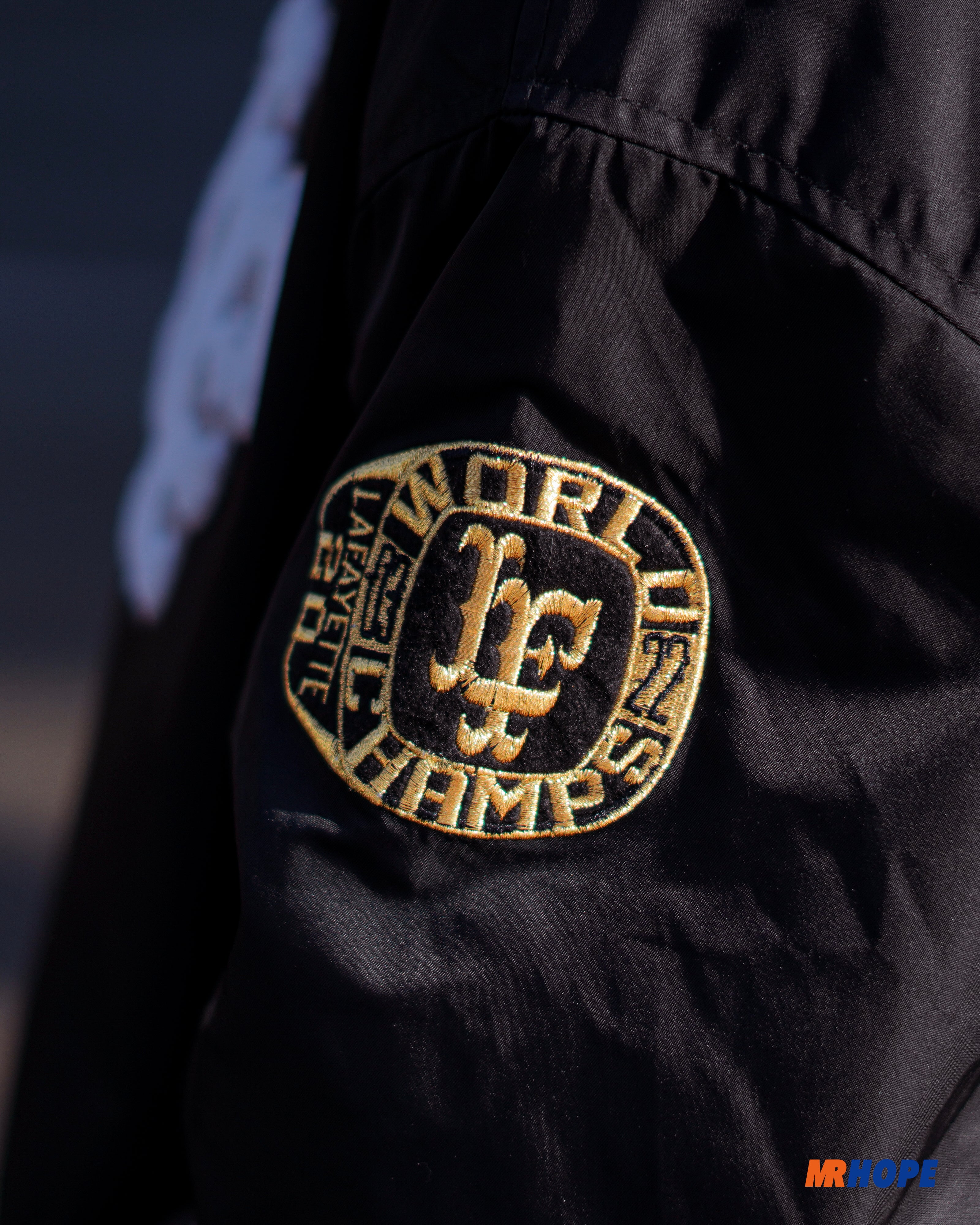 All Over Emblem Satin Varsity Jacket