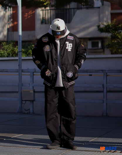 All Over Emblem Satin Varsity Jacket