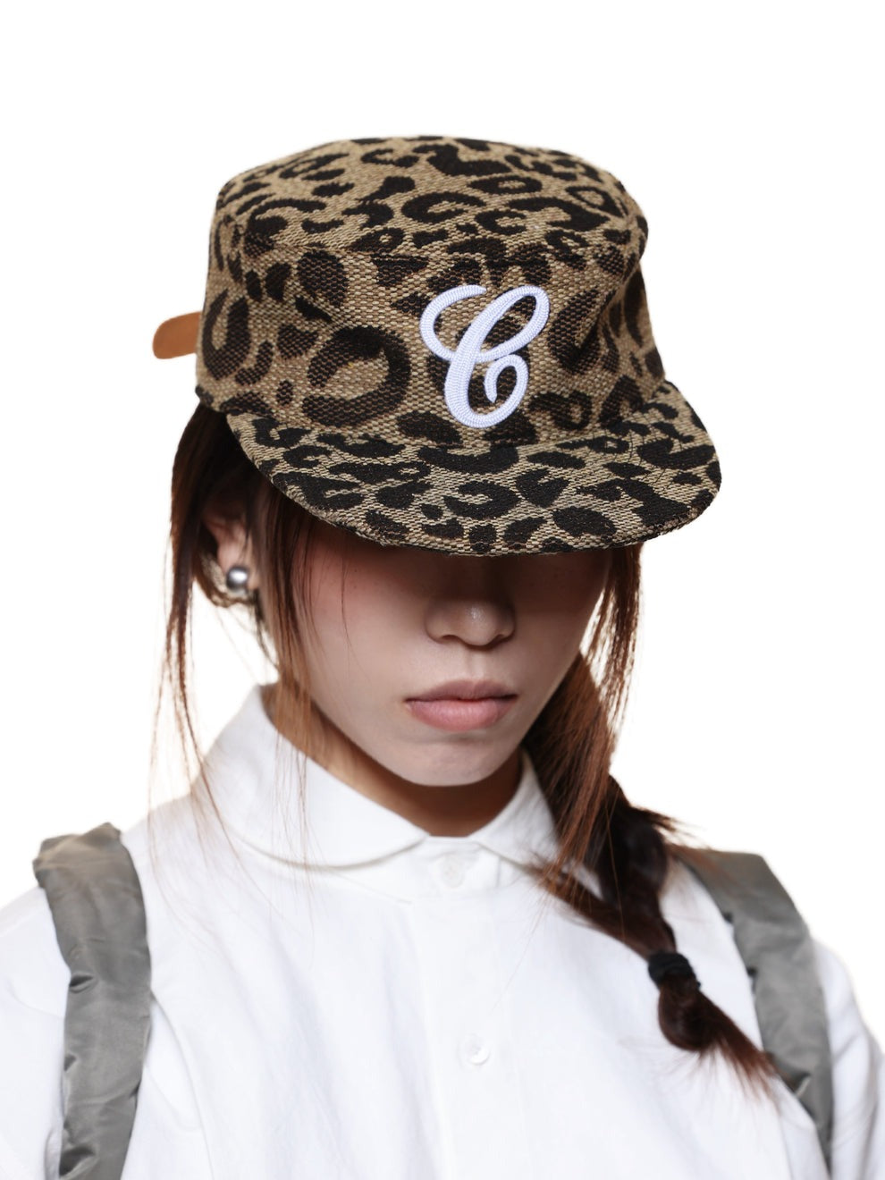 Weave Leopard Print Brimmed Baseball Cap (Pillbox Cap) ⁡