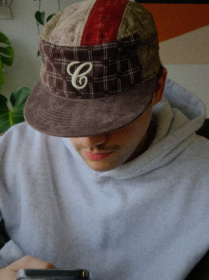 Vintage Patchwork Flat Top Baseball Cap （Pillbox Cap)