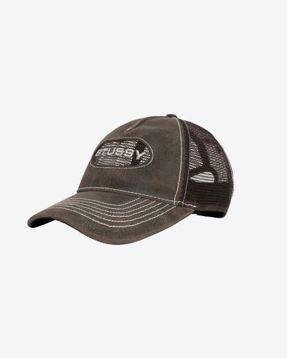 CUT OUT LEATHER TRUCKER CAP