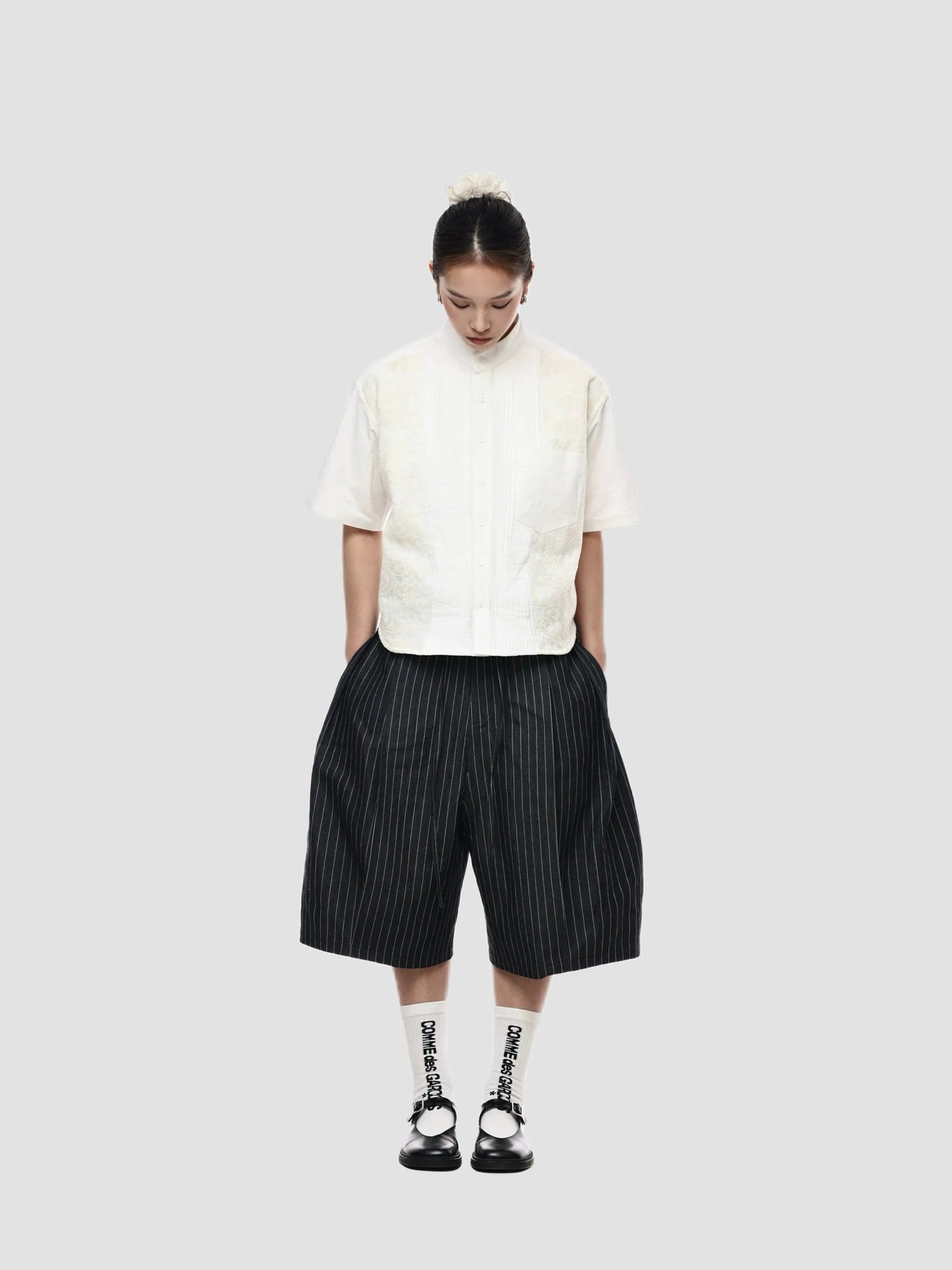 Wide-Leg Double Pleated Shorts