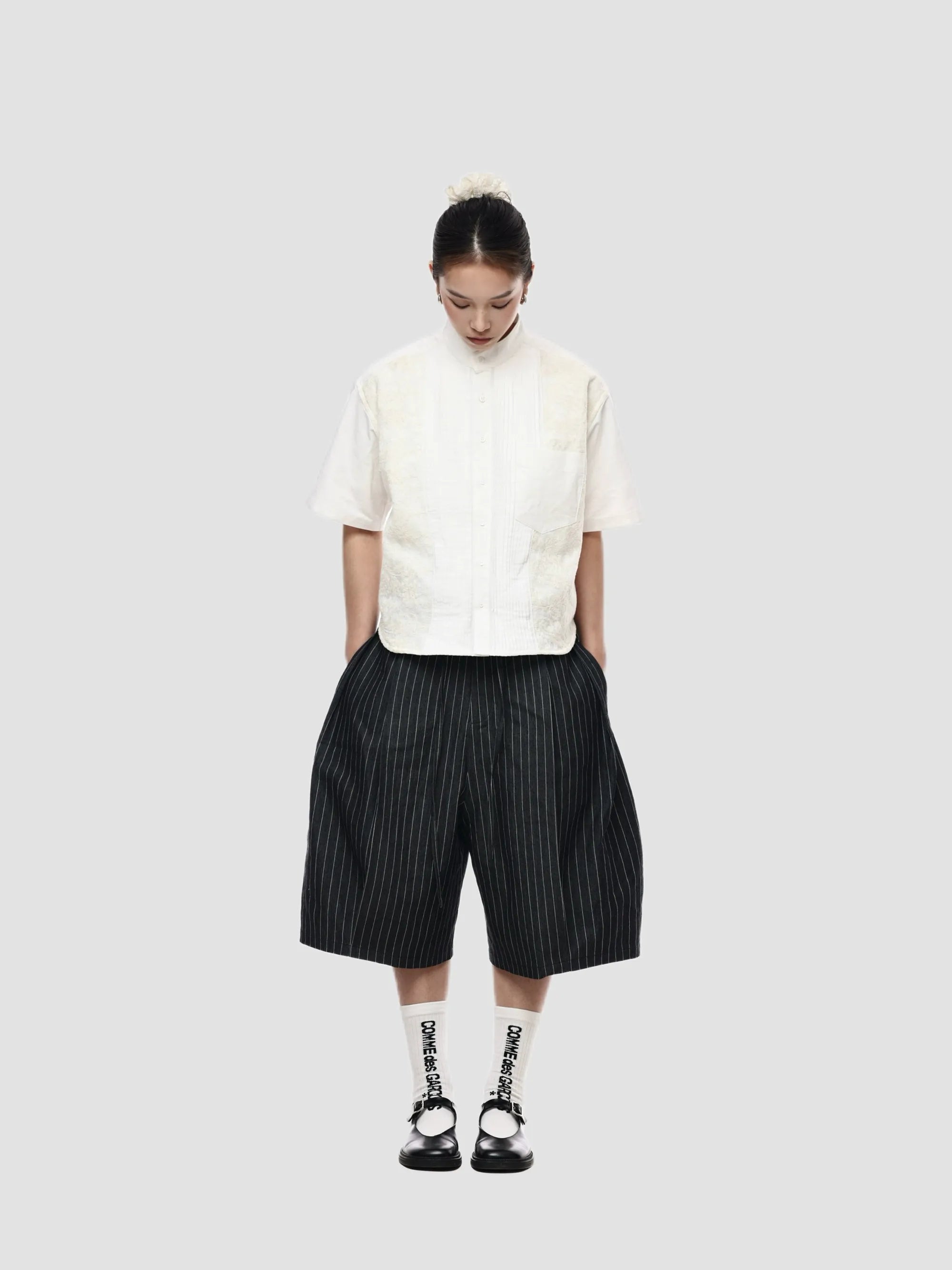 Wide-Leg Double Pleated Shorts