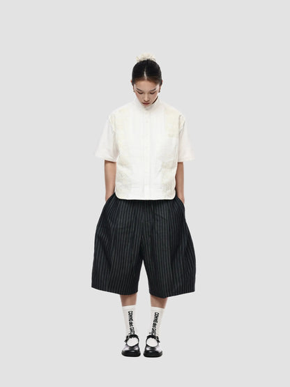 Wide-Leg Double Pleated Shorts