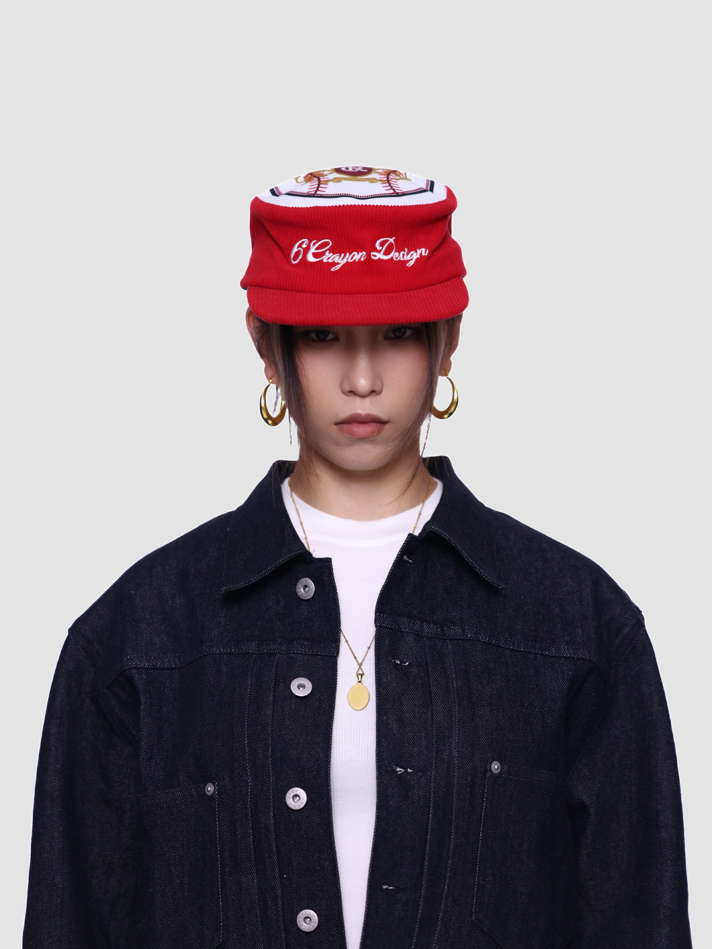Flat Top Embroidered Corduroy Patchwork Baseball Cap