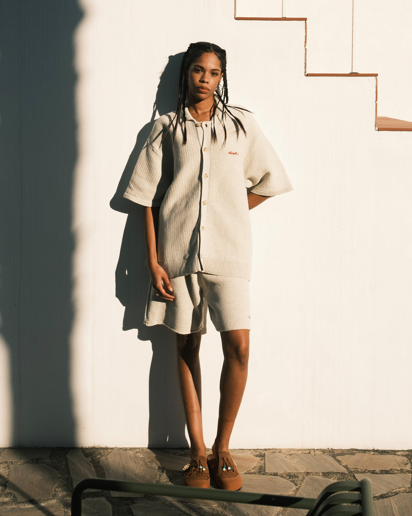 RAVEN PATTERN SUMMER KNIT SHIRT