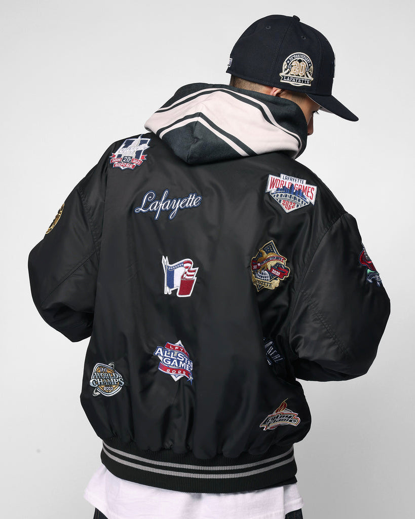 All Over Emblem Satin Varsity Jacket