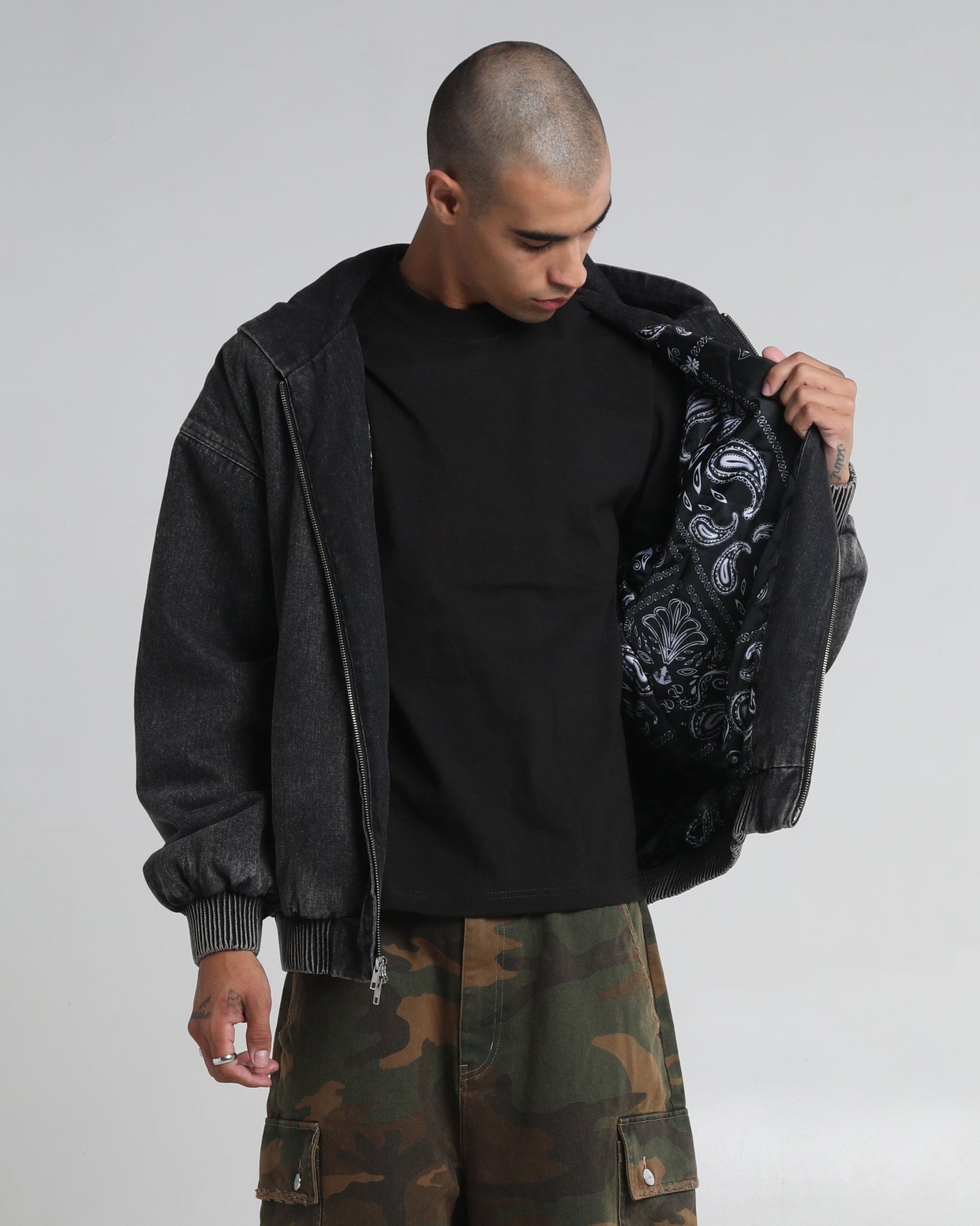 Hooded Denim Bomber