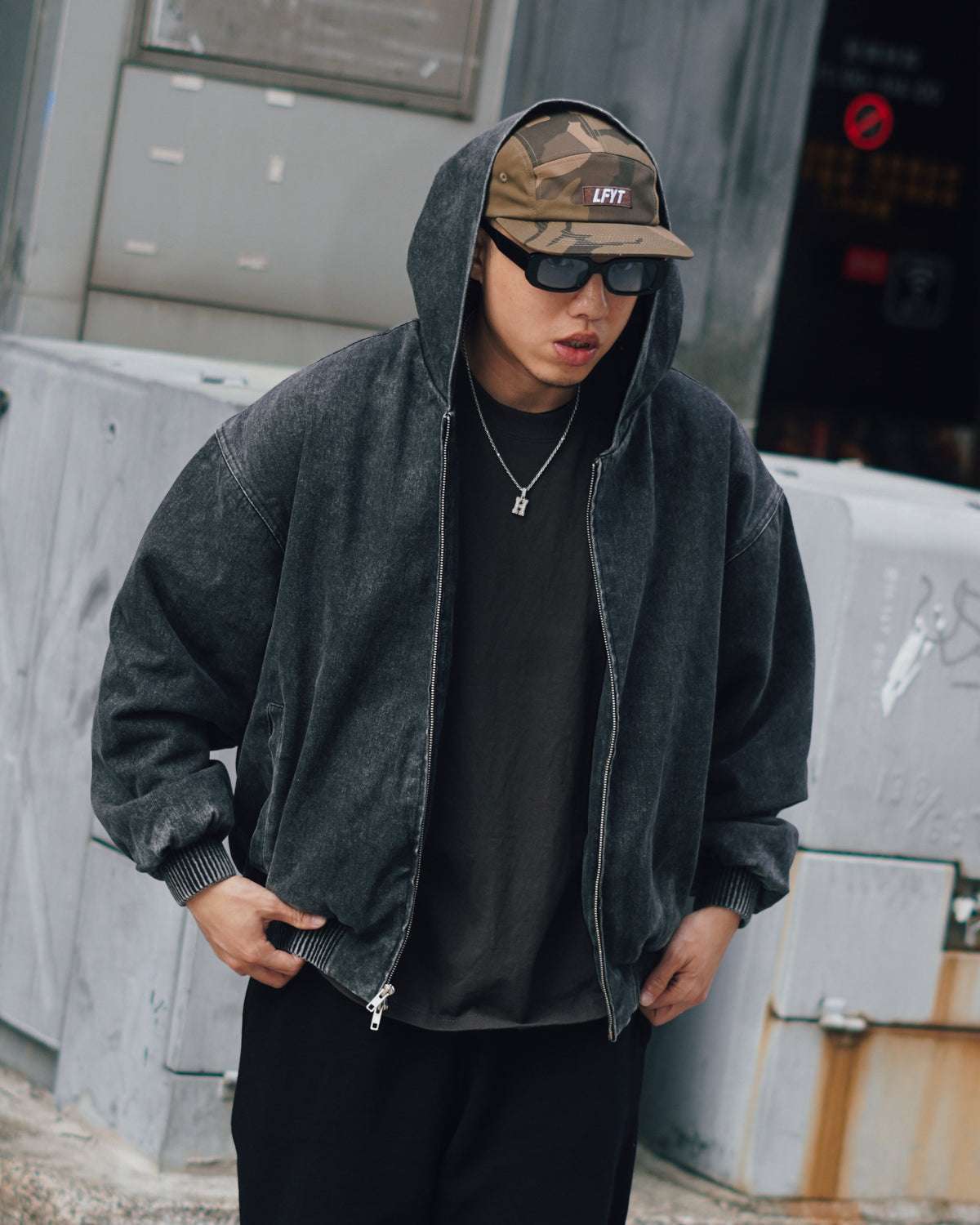 Hooded Denim Bomber