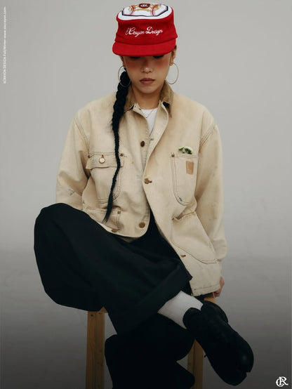 Flat Top Embroidered Corduroy Patchwork Baseball Cap